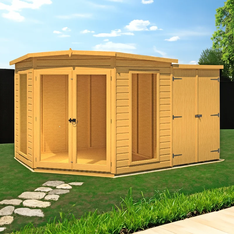 Shire Barclay 4' 2" x 7' 9" Pent Summerhouse with Side Shed - Premium Coated Shiplap