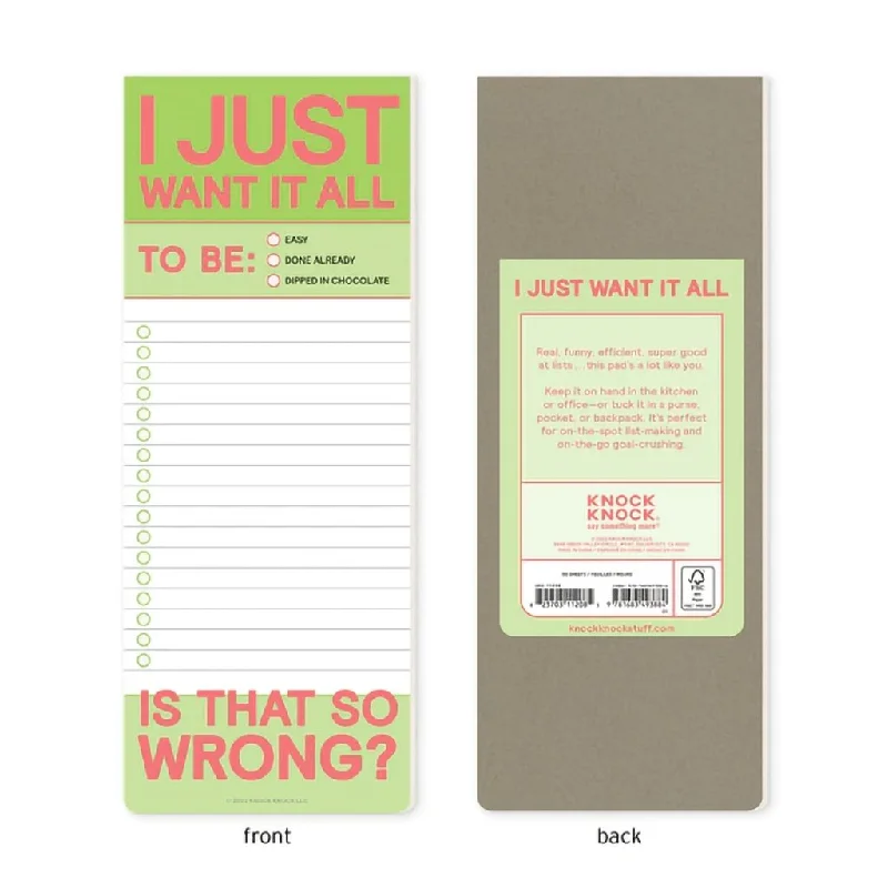 Knock Knock : I Just Want It All Make-a-List Pad