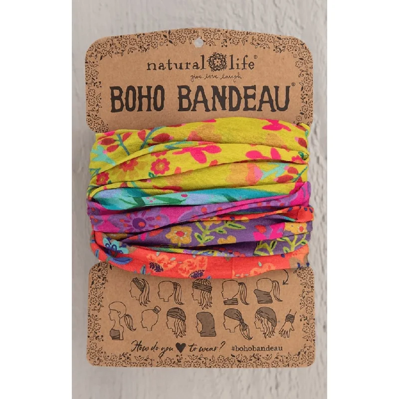 Natural Life : Full Boho Bandeau Headband - Lime Purple Borders