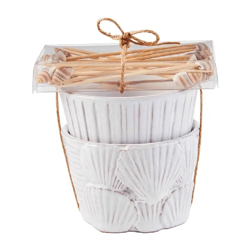 Mud Pie : Fan Shell Ramekin And Toothpick Set