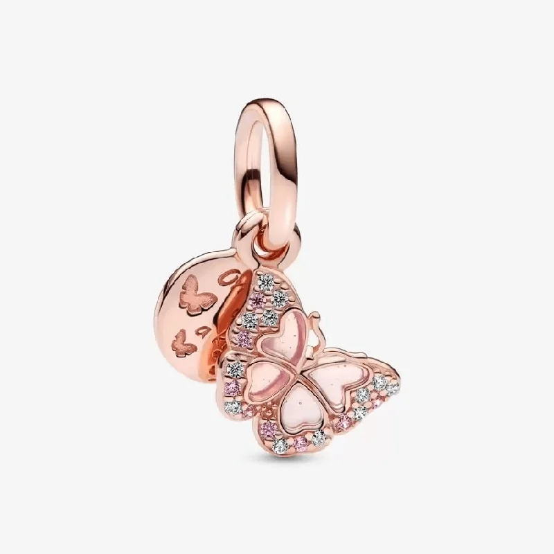 PANDORA : Pink Butterfly & Quote Double Dangle Charm