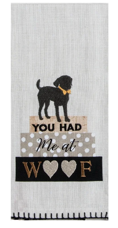 You Had Me At Woof Dog Embroidered Tea Towel