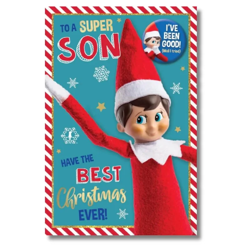 The Elf on the Shelf® Super Son Christmas Card & Badge