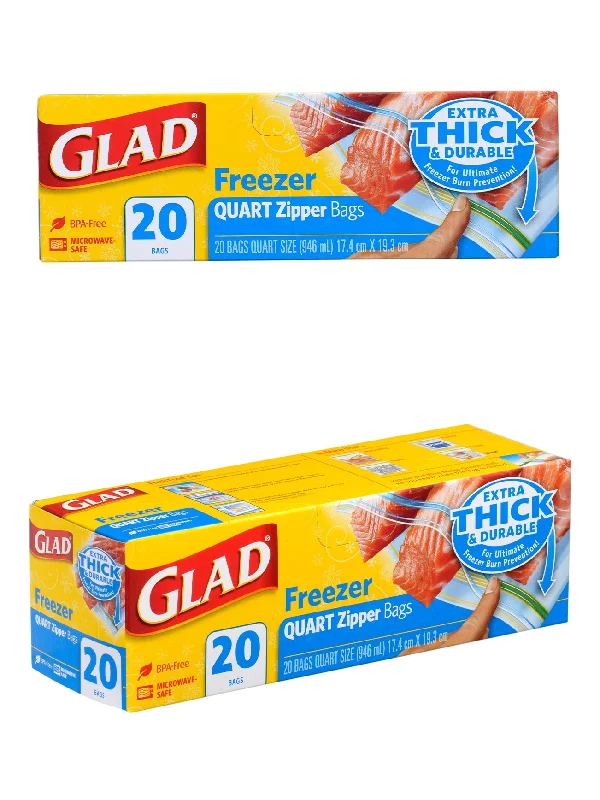 GLAD ZIPPER FREEZER BAG-QUART 20S