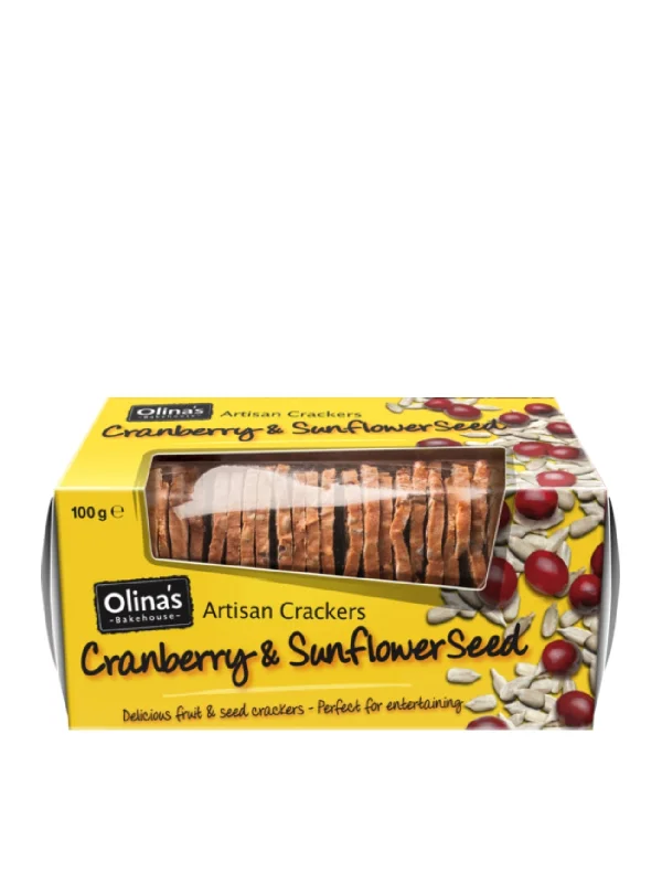 OLINAS ARTISAN CRACKERS CBERRY & SUNFLOWERS 100G