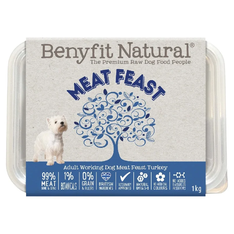 Benyfit Natural Meat Feast Turkey Complete Adult Raw Working Dog Food 1kg