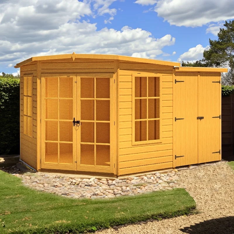 Shire Hampton 3' 10" x 6' 8" Pent Summerhouse with Side Shed - Premium Dip Treated Shiplap