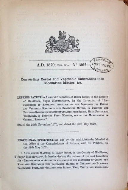 (Sugar) Manbré, Alexandre. Converting Cereal and Vegetable Substances into Saccharine Matter, &c.