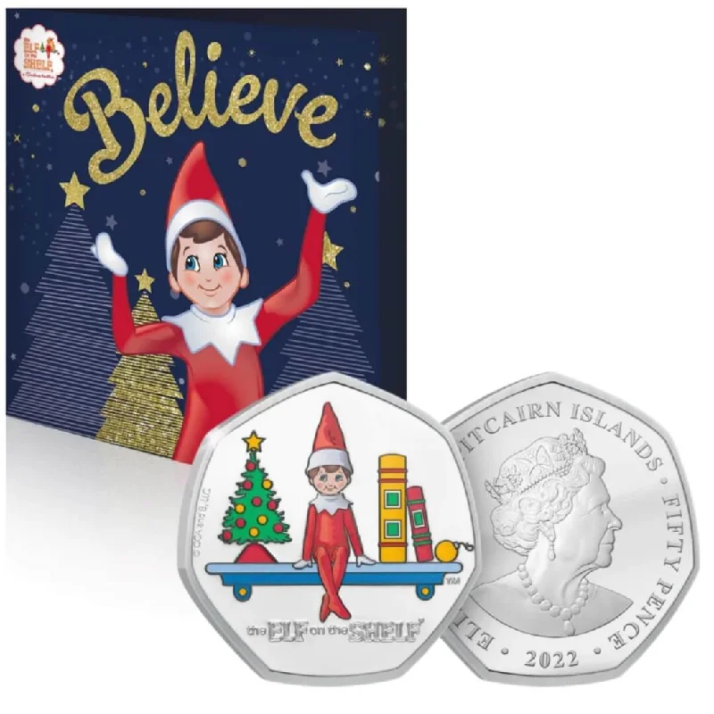 The Elf on the Shelf®  BU 50p Coloured Coin in Christmas Card Coin (LIMITED EDITION)