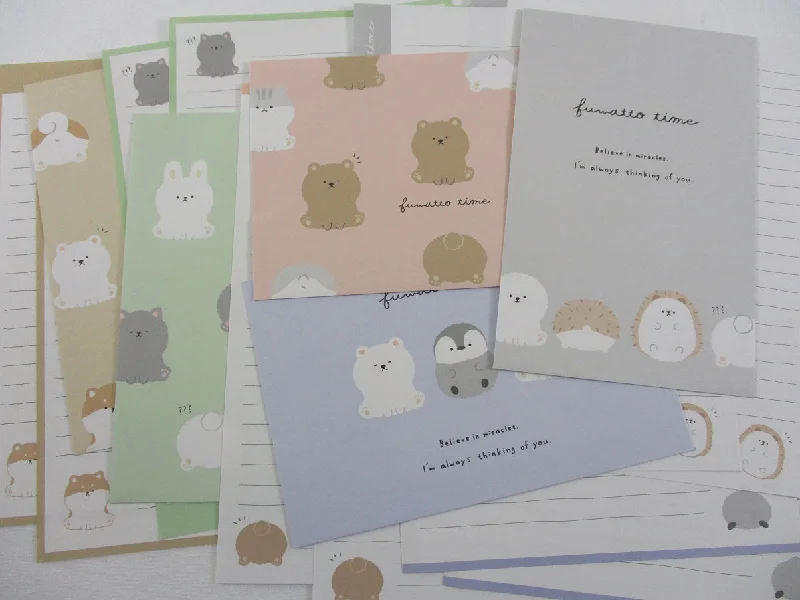 Cute Kawaii Crux Fuwatto Time Cat Dog Hedgehog Rabbit Penguin Letter Sets Stationery - writing paper envelope