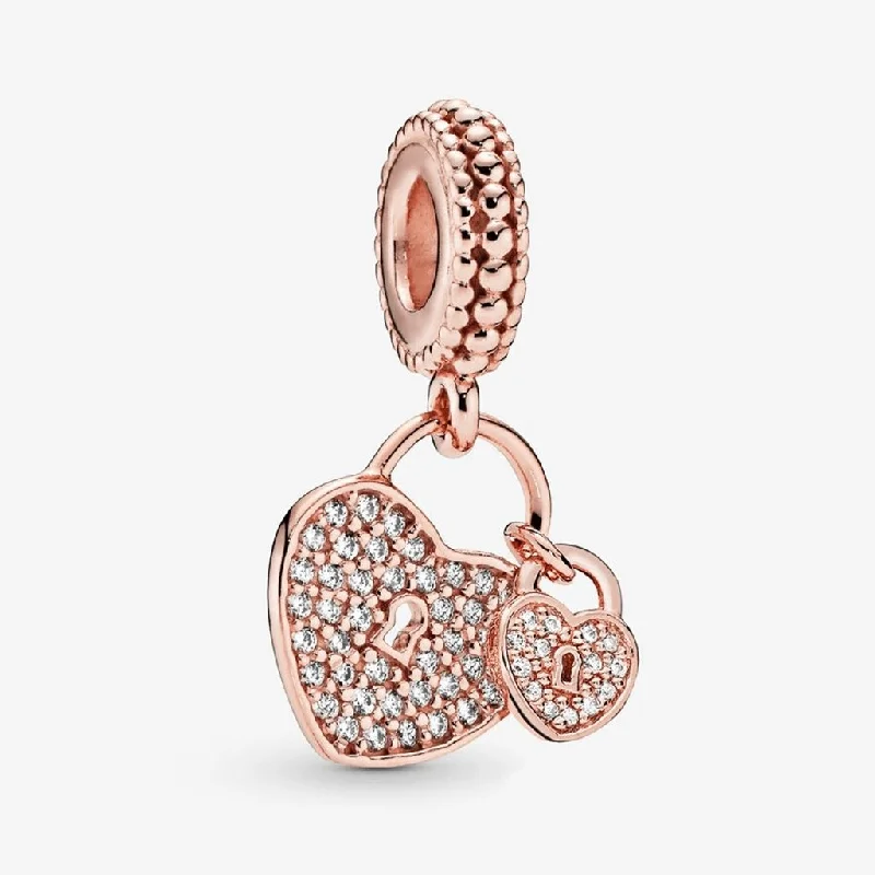 PANDORA : Pavé Heart Padlocks Dangle Charm