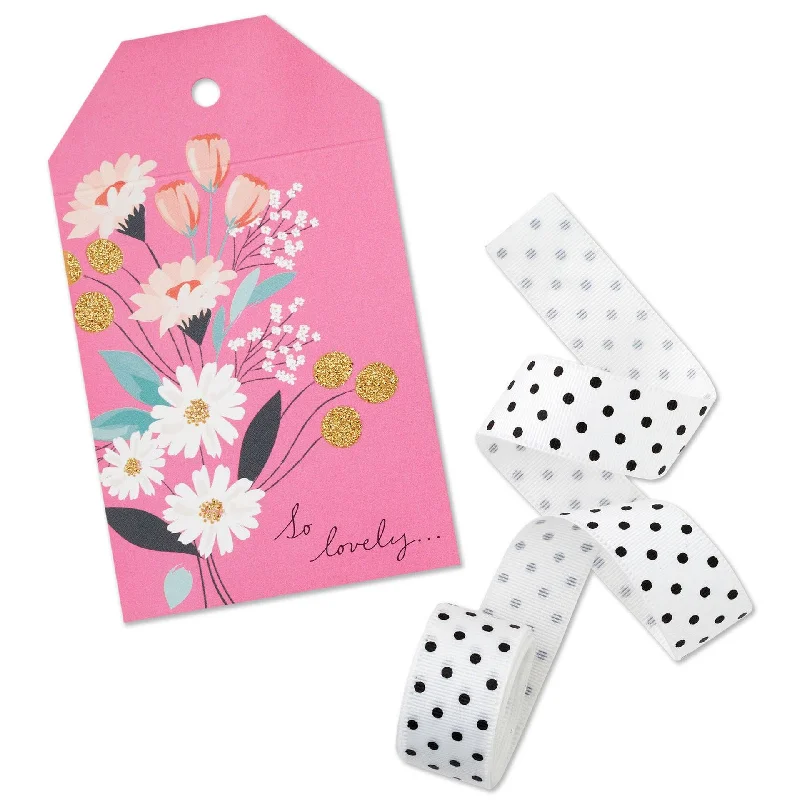 Hallmark : Pink Floral Large Gift Tag and Ribbon Set